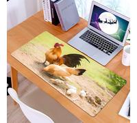 KDWJS Gaming Mouse Pad Mouse Mat - 35.5 x 16 in - XXL mousepad - Table mat large size - improved precision and speed - Animals, a pair of roosters and hens and a group of chicks foraging on sunny lan