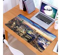 KDWJS Gaming Mouse Pad Mouse Mat - 35.5 x 16 in - XXL mousepad - Table mat large size - improved precision and speed - New York City skyline with urban skyscrapers at sunset.