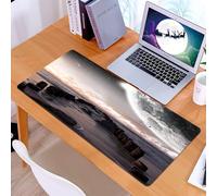 KDWJS Gaming Mouse Pad Mouse Mat - 35.5 x 16 in - XXL mousepad - Table mat large size - improved precision and speed - Espacio, Moon Fantasy Planet Beach con Old Pier con Sea Waves Fict