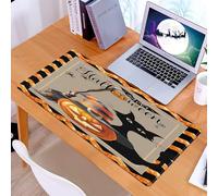KDWJS Gaming Mouse Pad Mouse Mat - 35.5 x 16 in - XXL mousepad - Table mat large size - improved precision and speed - Christmas decoration, a pumpkin with a striped witch hat and a black cat, and -