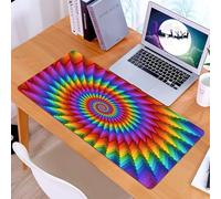 KDWJS Gaming Mouse Pad Mouse Mat - 35.5 x 16 in - XXL mousepad - Table mat large size - improved precision and speed - Psychedelic Rainbow Spiral in Vibrant Colors Circular Rainbow of Optical Illusio