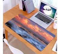KDWJS Gaming Mouse Pad Mouse Mat - 35.5 x 16 in - XXL mousepad - Table mat large size - improved precision and speed - Beautiful sea view at sunset, ocean under orange sky - toned clouds, waves and r