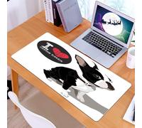 KDWJS Gaming Mouse Pad Mouse Mat - 35.5 x 16 in - XXL mousepad - Table mat large size - improved precision and speed - animal,Close-up portrait of a Boston Terrier,Sitting next to love