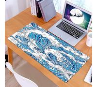 KDWJS Gaming Mouse Pad Mouse Mat - 35.5 x 16 in - XXL mousepad - Table mat large size - improved precision and speed - Seamless pattern of the great wave off Kanagawa. Japan sea waves ukiyo-e seamles