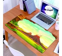 KDWJS Gaming Mouse Pad Mouse Mat - 35.5 x 16 in - XXL mousepad - Table mat large size - improved precision and speed - Volcano, Prehistoric Landscape with Cave Smoky Volcanoes and Green Grass Cloudy