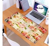 KDWJS Gaming Mouse Pad Mouse Mat - 35.5 x 16 in - XXL mousepad - Table mat large size - improved precision and speed - Rose decorations, grounds Psychedelic Artsy flower motif with