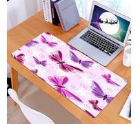 KDWJS Gaming Mouse Pad Mouse Mat - 35.5 x 16 in - XXL mousepad - Table mat large size - improved precision and speed - Seamless pattern of flying butterflies in shades of pinks and purples with white