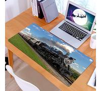 KDWJS Gaming Mouse Pad Mouse Mat - 35.5 x 16 in - XXL mousepad - Table mat large size - improved precision and speed - historic steam train passes through the fields
