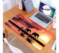 KDWJS Gaming Mouse Pad Mouse Mat - 35.5 x 16 in - XXL mousepad - Table mat large size - improved precision and speed - The elephant family is taking a walk by the water's edge,Dramatic sunset, elepha