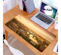 KDWJS Gaming Mouse Pad Mouse Mat - 35.5 x 16 in - XXL mousepad - Table mat large size - improved precision and speed - Wanderlust Decor, Ponte Vecchio Italia Bridge Bird Eye Sun, Soft and cozy