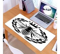 KDWJS Gaming Mouse Pad Mouse Mat - 35.5 x 16 in - XXL mousepad - Table mat large size - improved precision and speed - Black and white outline design of bees, surrounded by laurel wreaths and crowns,