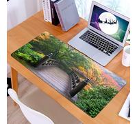 KDWJS Gaming Mouse Pad Mouse Mat - 35.5 x 16 in - XXL mousepad - Table mat large size - improved precision and speed - Nature, wooden bridge in Portland Japanese Garden Oregon in the park misty morni
