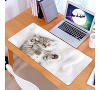 KDWJS Gaming Mouse Pad Mouse Mat - 35.5 x 16 in - XXL mousepad - Table mat large size - improved precision and speed - cute little grey-blue British kitten is sleeping wrapped in a white plaid a blan