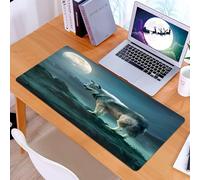 KDWJS Gaming Mouse Pad Mouse Mat - 35.5 x 16 in - XXL mousepad - Table mat large size - improved precision and speed - The wolf stands on a rock under the full moon，The majestic wolf under the moonli