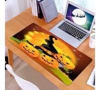 KDWJS Gaming Mouse Pad Mouse Mat - 35.5 x 16 in - XXL mousepad - Table mat large size - improved precision and speed - Halloween, Witch Hat Spooky Pumpkins Magical Night Autumn Nature Full Moon, Ligh