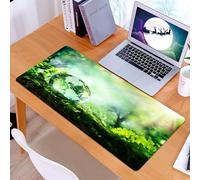 KDWJS Gaming Mouse Pad Mouse Mat - 35.5 x 16 in - XXL mousepad - Table mat large size - improved precision and speed - Crystal ball glass on moss stone placed in nature, marked by lush green backgrou