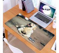 KDWJS Gaming Mouse Pad Mouse Mat - 35.5 x 16 in - XXL mousepad - Table mat large size - improved precision and speed - golden retriever relaxed on the sidewalk with cute star print shoes on the side