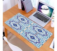 KDWJS Gaming Mouse Pad Mouse Mat - 35.5 x 16 in - XXL mousepad - Table mat large size - improved precision and speed - Gorgeous pattern from dark blue and white Moroccan Portuguese tiles Azulejo orna