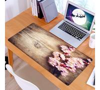 KDWJS Gaming Mouse Pad Mouse Mat - 35.5 x 16 in - XXL mousepad - Table mat large size - improved precision and speed - Pink flowers adorn on an aging wooden background, blending the beauty of nature