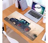 KDWJS Gaming Mouse Pad Mouse Mat - 35.5 x 16 in - XXL mousepad - Table mat large size - improved precision and speed - Green tractor with prominent red wheels through the dirt, wrapped in dust clouds