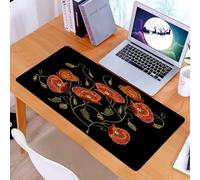 KDWJS Gaming Mouse Pad Mouse Mat - 35.5 x 16 in - XXL mousepad - Table mat large size - improved precision and speed - Red poppies on dark background