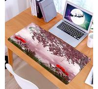 KDWJS Gaming Mouse Pad Mouse Mat - 35.5 x 16 in - XXL mousepad - Table mat large size - improved precision and speed - Poppy,Dream Garden with Poppies Full Moon Floral Tree Branches Fairy Tale Paradi