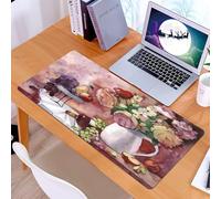KDWJS Gaming Mouse Pad Mouse Mat - 35.5 x 16 in - XXL mousepad - Table mat large size - improved precision and speed - Watercolor still life with fruit and a bottle of wine