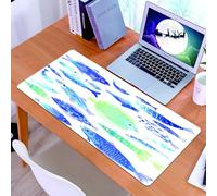 KDWJS Gaming Mouse Pad Mouse Mat - 35.5 x 16 in - XXL mousepad - Table mat large size - improved precision and speed - Ocean Animal Artisan Fish Patterns with Wave Lines and Sky Cloud Motifs Marine L