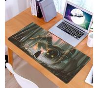 KDWJS Gaming Mouse Pad Mouse Mat - 35.5 x 16 in - XXL mousepad - Table mat large size - improved precision and speed - young wizard with magic staff and giant creature looking at each other in the fo