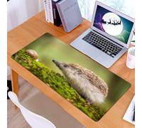 KDWJS Gaming Mouse Pad Mouse Mat - 35.5 x 16 in - XXL mousepad - Table mat large size - improved precision and speed - Hedgehog observes snails on the surface of green moss, capturing the quiet momen