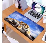KDWJS Gaming Mouse Pad Mouse Mat - 35.5 x 16 in - XXL mousepad - Table mat large size - improved precision and speed - Tiger Sitting On Wood Under Blue Sky Wildlife View Stripes Predator White