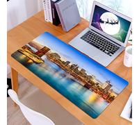 KDWJS Gaming Mouse Pad Mouse Mat - 35.5 x 16 in - XXL mousepad - Table mat large size - improved precision and speed - York City Skyline Over East River Brooklyn Bridge Twilight,Blue Dark