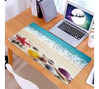 KDWJS Gaming Mouse Pad Mouse Mat - 35.5 x 16 in - XXL mousepad - Table mat large size - improved precision and speed - Beach, a series of shells and vivid starfish on the edge of the turquoise sea