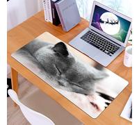 KDWJS Gaming Mouse Pad Mouse Mat - 35.5 x 16 in - XXL mousepad - Table mat large size - improved precision and speed - Purebred british shorthair cat sleeping on the bed