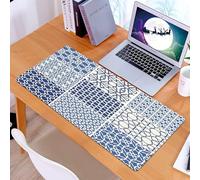 KDWJS Gaming Mouse Pad Mouse Mat - 35.5 x 16 in - XXL mousepad - Table mat large size - improved precision and speed - Set of Blue and White Geometric Islamic - A Collection of Repeating Designs