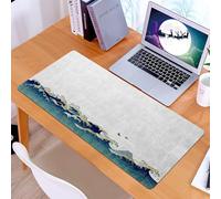KDWJS Gaming Mouse Pad Mouse Mat - 35.5 x 16 in - XXL mousepad - Table mat large size - improved precision and speed - Japanese wave, aquatic eddy flying birds of the ocean Ukiyo