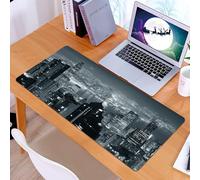 KDWJS Gaming Mouse Pad Mouse Mat - 35.5 x 16 in - XXL mousepad - Table mat large size - improved precision and speed - Sunrise landscape from Hong Kong city on the Victoria Peak in China, black and w