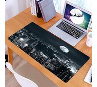 KDWJS Gaming Mouse Pad Mouse Mat - 35.5 x 16 in - XXL mousepad - Table mat large size - improved precision and speed - Modern, aerial view of Hong Kong city at night with full moon mystical architect