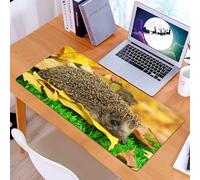 KDWJS Gaming Mouse Pad Mouse Mat - 35.5 x 16 in - XXL mousepad - Table mat large size - improved precision and speed - Hedgehog, cute little hedgehog on autumn leaves in forest scenes from world deco
