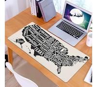 KDWJS Gaming Mouse Pad Mouse Mat - 35.5 x 16 in - XXL mousepad - Table mat large size - improved precision and speed - USA map, simplified black and white map highlights state boundaries and names