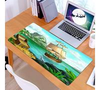 KDWJS Gaming Mouse Pad Mouse Mat - 35.5 x 16 in - XXL mousepad - Table mat large size - improved precision and speed - Pirate, exotic sea coast with chest full of gold Old ship Tropic Nature We