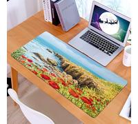 KDWJS Gaming Mouse Pad Mouse Mat - 35.5 x 16 in - XXL mousepad - Table mat large size - improved precision and speed - Flower, coastal sea views and poppies on the cliffs high above sea level