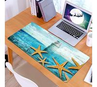 KDWJS Gaming Mouse Pad Mouse Mat - 35.5 x 16 in - XXL mousepad - Table mat large size - improved precision and speed - Painted style of blue tones artwork, lighthouse and golden starfish on the seasi