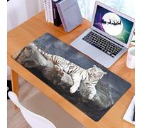 KDWJS Gaming Mouse Pad Mouse Mat - 35.5 x 16 in - XXL mousepad - Table mat large size - improved precision and speed - Elegant white tiger sitting on the rock,The tranquil moment of the majestic whit