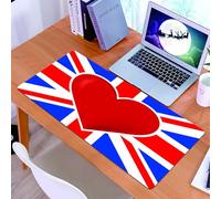 KDWJS Gaming Mouse Pad Mouse Mat - 35.5 x 16 in - XXL mousepad - Table mat large size - improved precision and speed - Union Jack, British flag with a big red heart at the pride center of the nationa