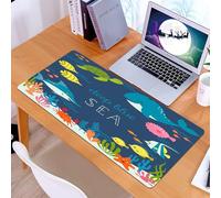 KDWJS Gaming Mouse Pad Mouse Mat - 35.5 x 16 in - XXL mousepad - Table mat large size - improved precision and speed - Cartoon, artsy underwater graphic with seaweed coral reef turtle fish