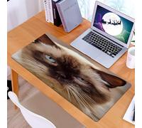 KDWJS Gaming Mouse Pad Mouse Mat - 35.5 x 16 in - XXL mousepad - Table mat large size - improved precision and speed - Animal, a Siamese cat with blue eyes and white whiskers, staring at close range