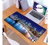 KDWJS Gaming Mouse Pad Mouse Mat - 35.5 x 16 in - XXL mousepad - Table mat large size - improved precision and speed - Glittering New York night, Brooklyn Bridge and Manhattan skyline