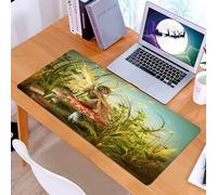 KDWJS Gaming Mouse Pad Mouse Mat - 35.5 x 16 in - XXL mousepad - Table mat large size - improved precision and speed - Cartoon, a elves with glittering wings surrounded by tall plants, nestled on red