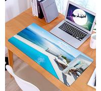 KDWJS Gaming Mouse Pad Mouse Mat - 35.5 x 16 in - XXL mousepad - Table mat large size - improved precision and speed - White buildings in the Holy Land Greece. Decoration of luxury swimming pool sea